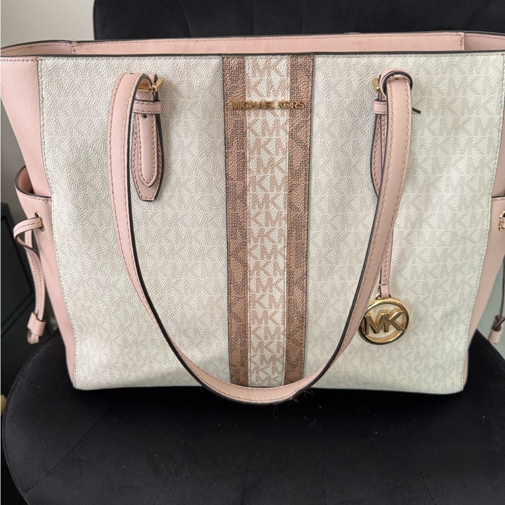Michael Kors Pink and white and rose gold Tote Bag